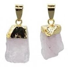 Pendentif quartz rose brut couleur or - lot de 2